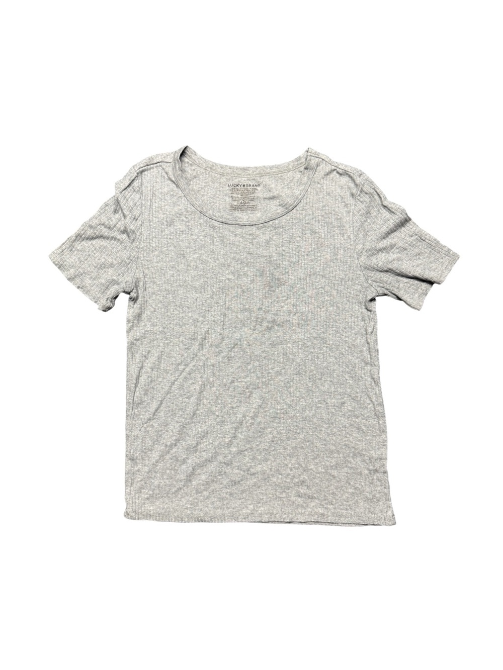 Lucky Brand Women’s Small Gray Ribbed Short Sleeve Scoop Neck Tee